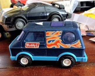 Buddy L Corp Van Blue fire Graphic Sun Roof Van metal