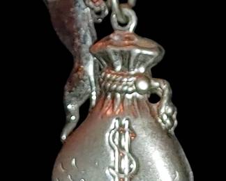 sterling silver necklace with unusual vintage charms sterling silver Greyhound and sterling silver Charm sack of money