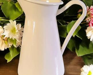12 in tall solid white enamel flower vase water pitcher.. Ikea