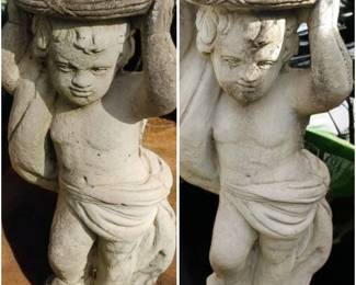 Beautiful concrete cherubs have always flanked the front of the pool house. Solid concrete cherub fern holders