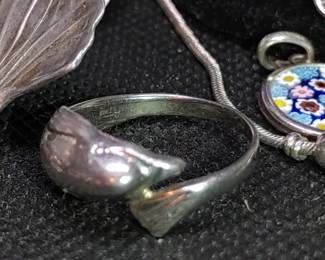 Sterling silver dolphin ring
