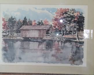 Signed Paul N. Norton Old Covered Bridge Landscape Lithograph Print
Numbered & Signed