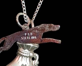 sterling silver necklace with unusual vintage charms sterling silver Greyhound and sterling silver Charm sack of money