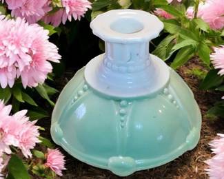 Vintage Anchor Hocking Oyster & Pearl White/Green Candlestick ~ 1938-40
UV glow