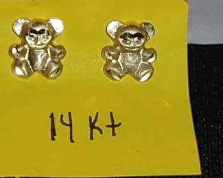 Tiny teddy bear earrings in 14 karat gold