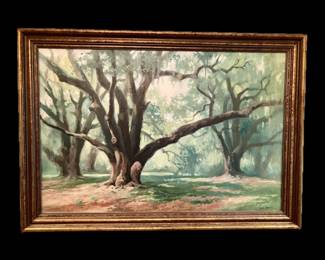 BARRIE VAN OSDELL, AMERICAN, LOUISIANA/SOUTH CAROLINA, OIL ON CANVAS, LOUISIANA LIVE OAK LANDSCAPE, 28 HIGH BY 40 WIDE, OUTSIDE SIZE