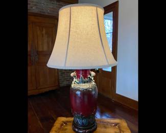Large oxblood glazed ceramic lamp