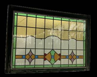 ANTIQUE STAINED GLASS PANEL SUITABLE FOR OUTDOOR HANGING 
