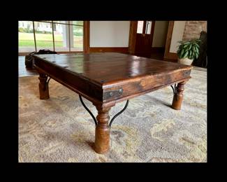 COFFEE TABLE WITH NAIL HEAD ACCENTS, 16 HIGH BY 39 WIDE BY 39 DEEP