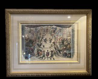 HARPER’S WEEKLY, HAND COLORED LITHOGRAPH, DATED 1873, “MARDI GRAS IN NEW ORLEANS-GRAND TABLEAU OF THE ‘MISTICK KREWE’”, CUSTOM FRAMED 