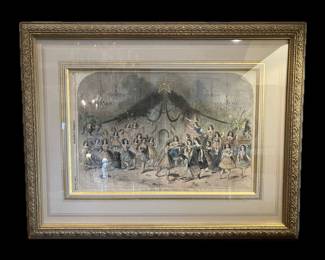 HARPER’S WEEKLY, HAND COLORED LITHOGRAPH, DATED 1873, “MAY-DAY FESTIVAL AT NEW ORLEANS, LOUISIANA”, CUSTOM FRAMED