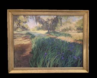 ANN WARNER, AMERICAN, LOUISIANA, OIL ON CANVAS, "DOWN IN THE EVERGLADES - AVERY ISLAND SERIES" 2004, 35 HIGH BY 45 WIDE, OUTSIDE SIZE