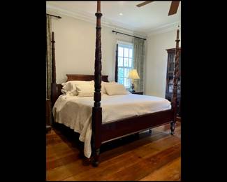 HAND CARVED FOUR POST KING BED, MATTRESS AND BOX SPRING ARE NOT INCLUDED, 93 HIGH BY 84 WIDE BY 89 DEEP