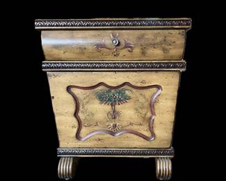 HAND PAINTED SIDE TABLE WITH FILE STORAGE BELOW, 20TH CENTURY, 27 1/2 HIGH BY 25 WIDE BY 25 DEEP 