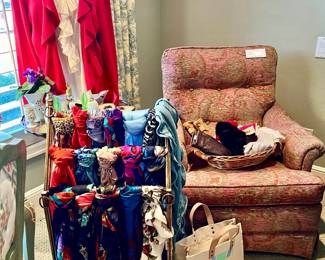 Tons of vintage and modern scarves. Silk, hand-rolled, spring scarves, winter.