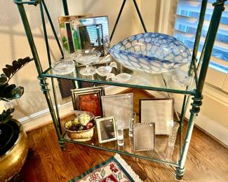 Vietri large blue and white bowl, Waterford, fancy frames.