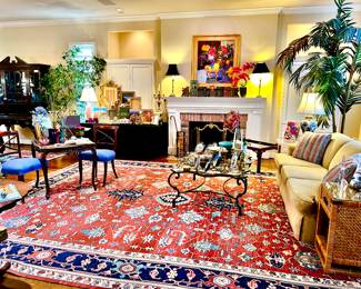 Living room. Large Afghan hand-knotted wool rug. 12.4x15.3".