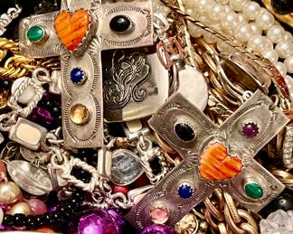 Sterling Judith Slifka Navajo earrings , spiny oyster, lapis, etc. Boutique and costume jewelry