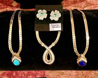 Nicola Bathia earrings and vintage Panetta necklaces