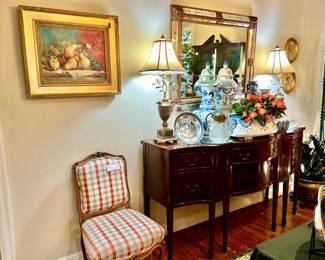Vintage buffet loaded with Blue and White