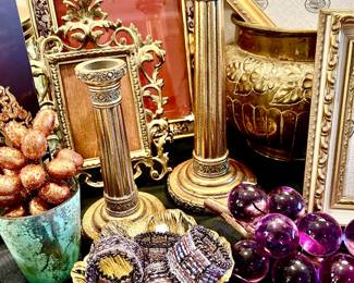 From MCM purple glass grapes, to modern quality napkin rings. Brass, amazing frames, modern votives.