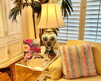MCM lucite cube end table. See the lamp?