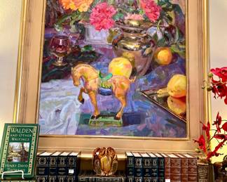 International Press books, lovely oil painting still life. Love the golds and pinks.
