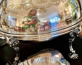 Silver Breakfast Rollmop Warming Dish. Note the rams head details.
