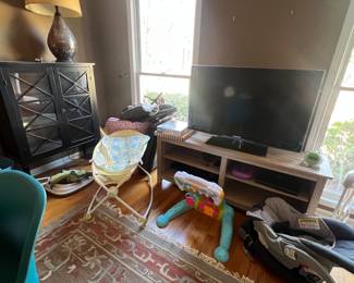 TV, TV stand and Storage Cabinet