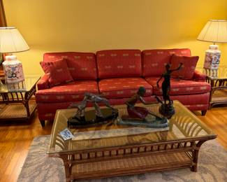 Custom sofa, bamboo and wicker sofa table with two side tables 