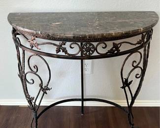 metal and stone top (granite or marble) entry table