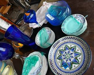 Desssert plates and cobalt glass