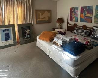 Retro king bedroom suite, large framed gallery posters