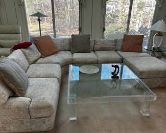 Party sofa and largeacrylic and glass cocktail table