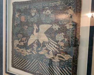 Chinese mandarin rank badge. From 19th century,  silk.authentic with seam.