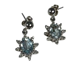 10kt White Gold Aquamarine and Diamond Dangle Earrings