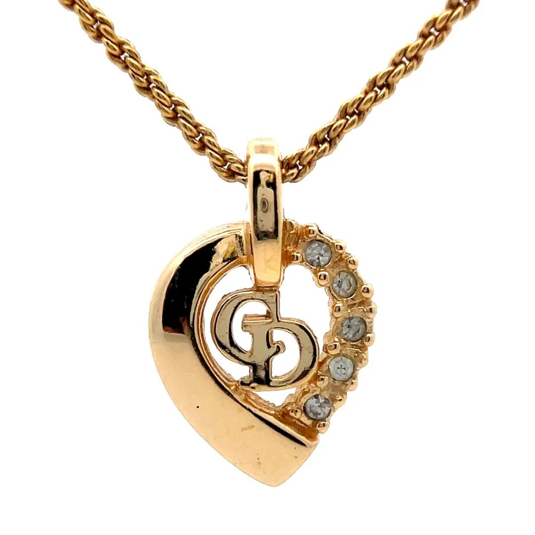 Christian Dior Rhinestone Heart Pendant Necklace