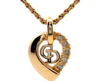 Christian Dior Rhinestone Heart Pendant Necklace