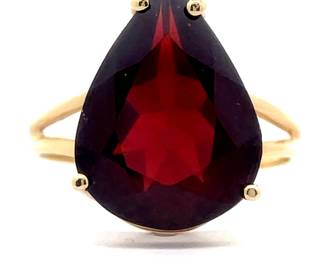 Pear Garnet Solitaire Estate Split Shank Ring in 14k Yellow Gold