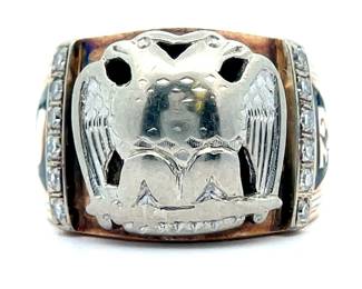 Vintage Estate! 0.15 Carat Double-Headed Eagle 32nd Degree Masonic Ring in Two-Tone Gold