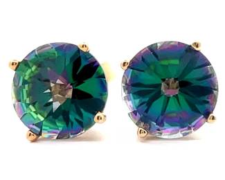 Mystic Topaz Round Solitaire Stud Earrings in 14k Yellow Gold