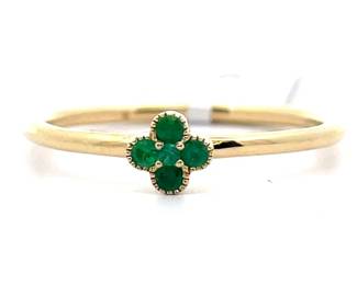NEW! 0.11 Carat Emerald Petite Flower Stacking Ring in 14k Yellow Gold