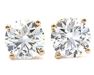 NEW! 2 Carat Diamond Solitaire Stud Earrings in 14k Yellow Gold