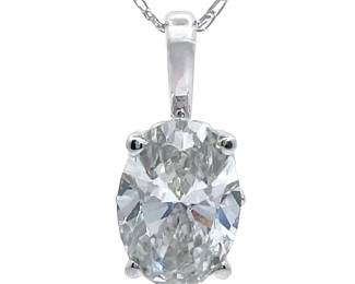NEW! 1.05 Carat Diamond Oval Solitaire Pendant Necklace in 14k White Gold