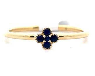 NEW! 0.10 Carat Blue Sapphire Flower Stacking Ring in 14k Yellow Gold