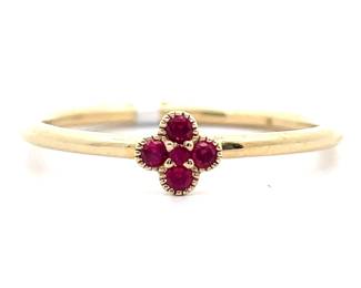 NEW! 0.09 Carat Ruby Dainty Flower Stacking Ring in 14k Yellow Gold