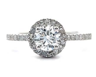 NEW! 1 Carat Round Pavé Diamond Halo Ring in 18k White Gold