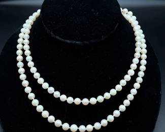 White Cultured Pearl Single Strand Necklace w/ 14k White Gold Clasp, Long 36"