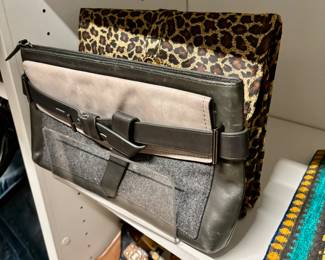 Reed Krakoff Leather/flannel clutch, Leopard Travel Makeup bag