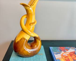 Vintage Mid Century Brown yellow drip glaze royal hanger #483 serpentine vase